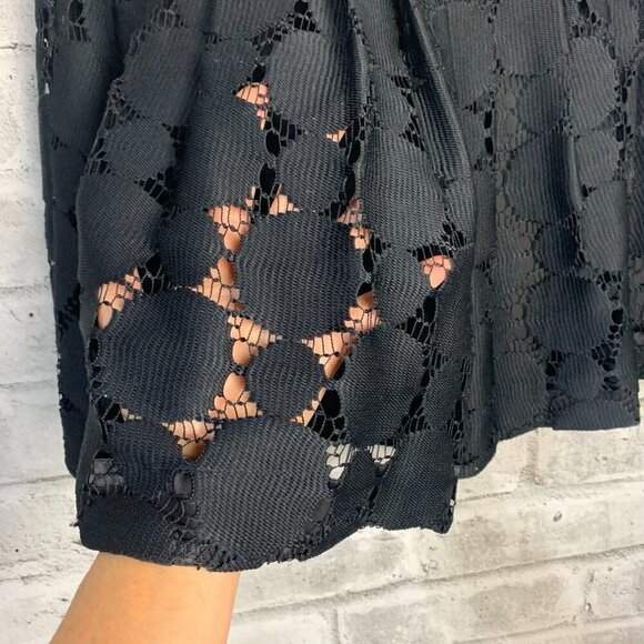 Anthropologie Plenty Tracy Reese Black Pleated Sheer Crochet Lace A-Line Skirt - Picture 3 of 11